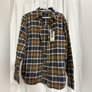 Billy Reid Olive and Navy Plaid Button-Down Shirt